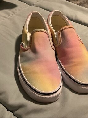 Vans Woman’s Slip-On Sneakers - Pastel Pink Yellow Peach Tie-Dye